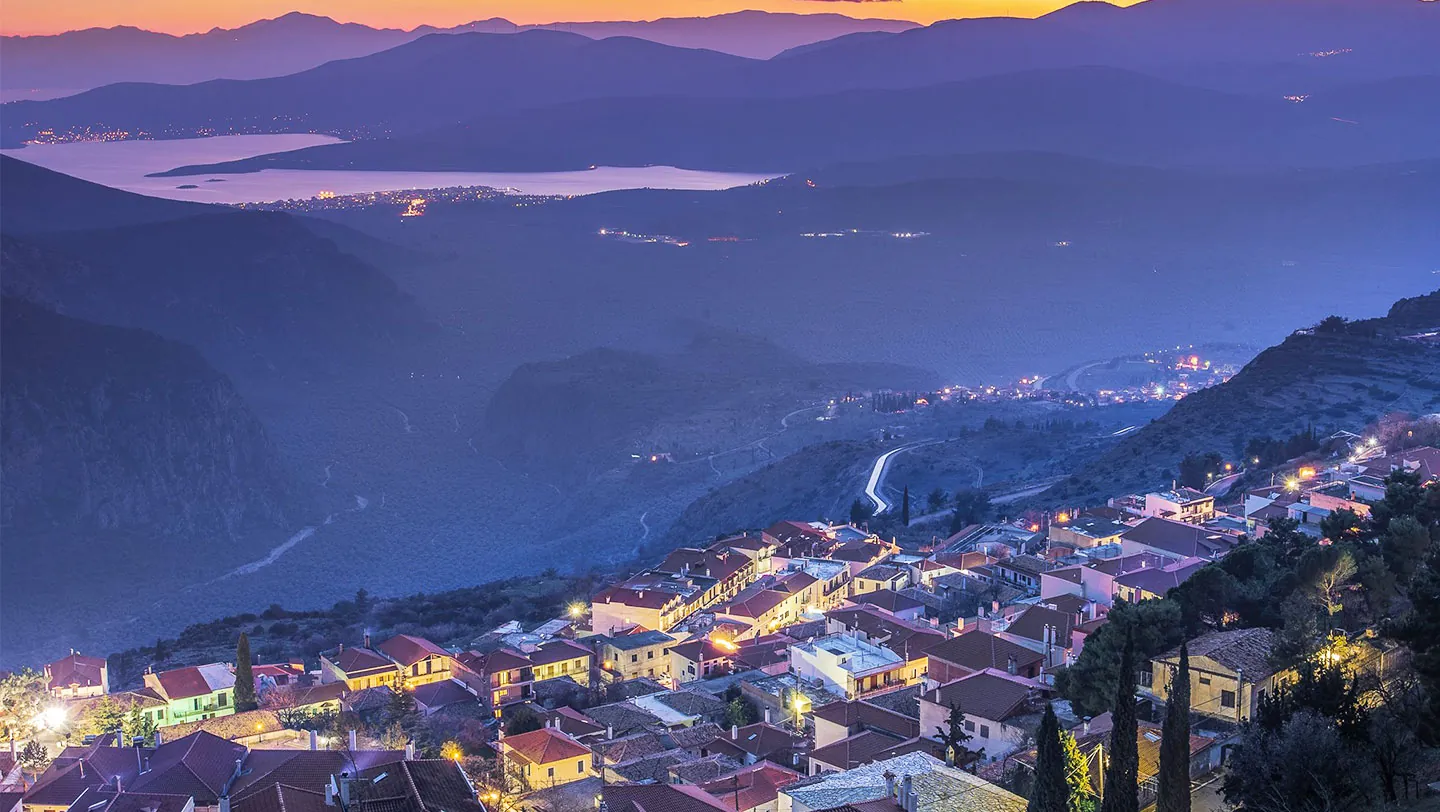 The spectacular landscape of Delphi, Greece